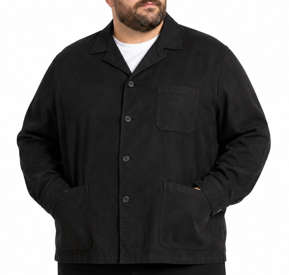 MacMor Jacket Men's Black Faux Suede Short Coat Button Down Pockets 2XL